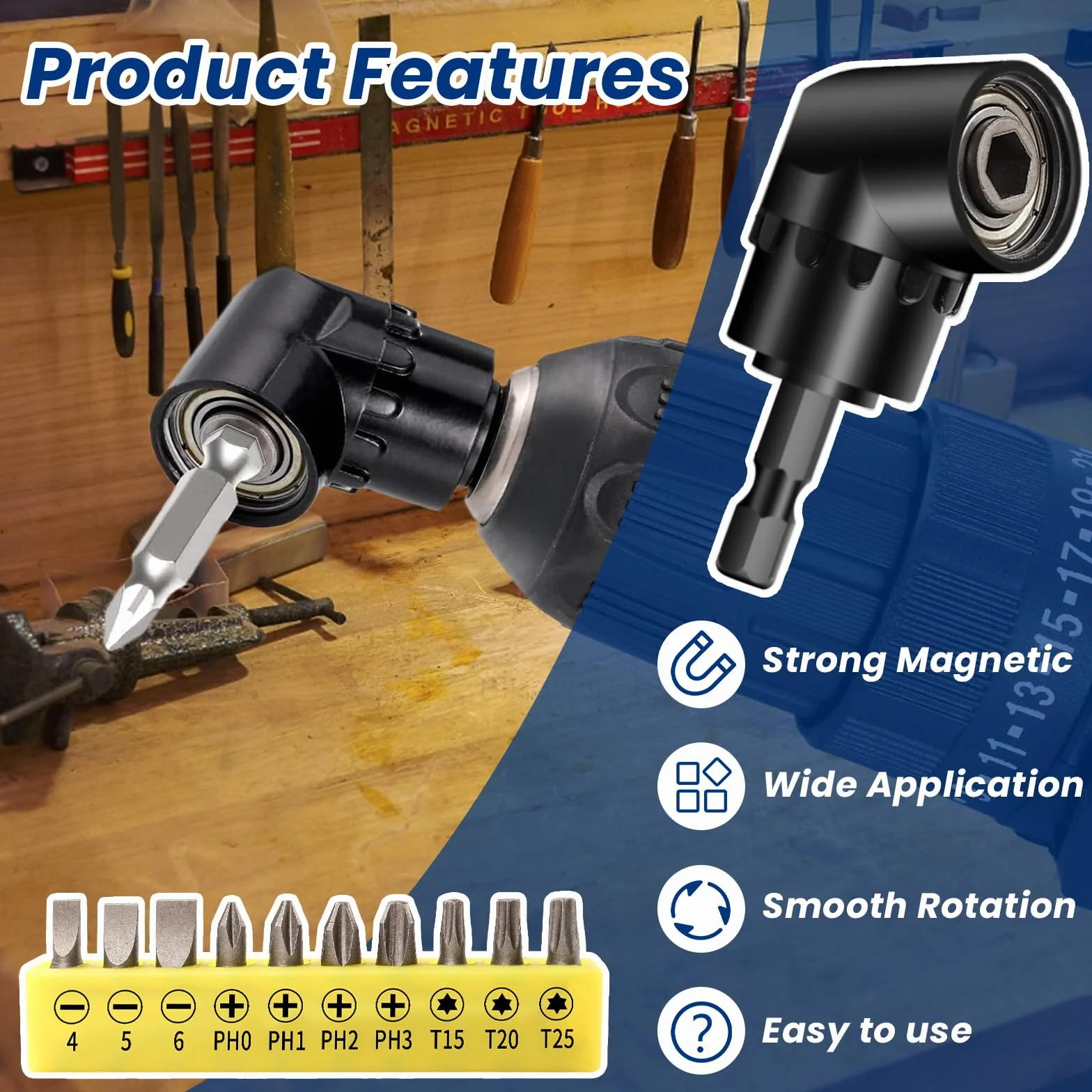 Adattatore per Trapano ad Angolo Retto 105°,105° Avvitatore Angolare,Trapano Angolare Multifunzione,1/4" Portapunte Magnetici,per Avvitare e Forare in Spazi Ristretti