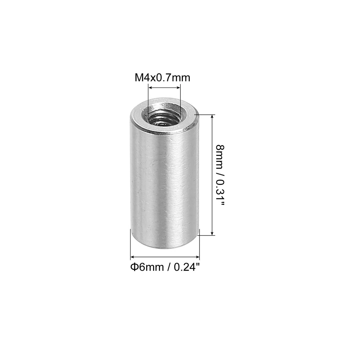 QUARKZMAN 10Pz Dadi Connettore Rotondo M4, Dado Accoppiamento Acciaio Inossidabile 304 Lunghezza 8mm/0.31" Dado Perno Barra Asta Manicotto Lunghezza Staffa, M4x8x6mm