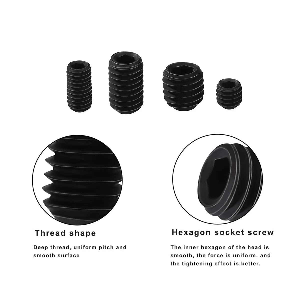 Viti Senza Testa Esagonale Assortimento Assortito Kit in Lega di Acciaio M2.5 M3 M4 M5 M6 M8 con Chiavi Allen Nero 300 Pezzi