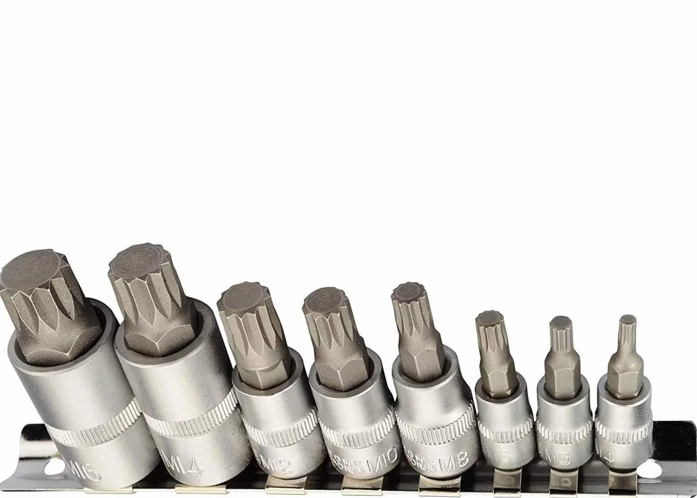 XZN Set di di prese multiple Chiavi a Bussola Scanalate Punta XZN Set di 8 Chiavi a Bussola M4 M5 M6 M8 M10 M12 M14 M16 Set di Chiavi a Bussola 1/2 3/8 e 1/4, in Lega S2 e CRV
