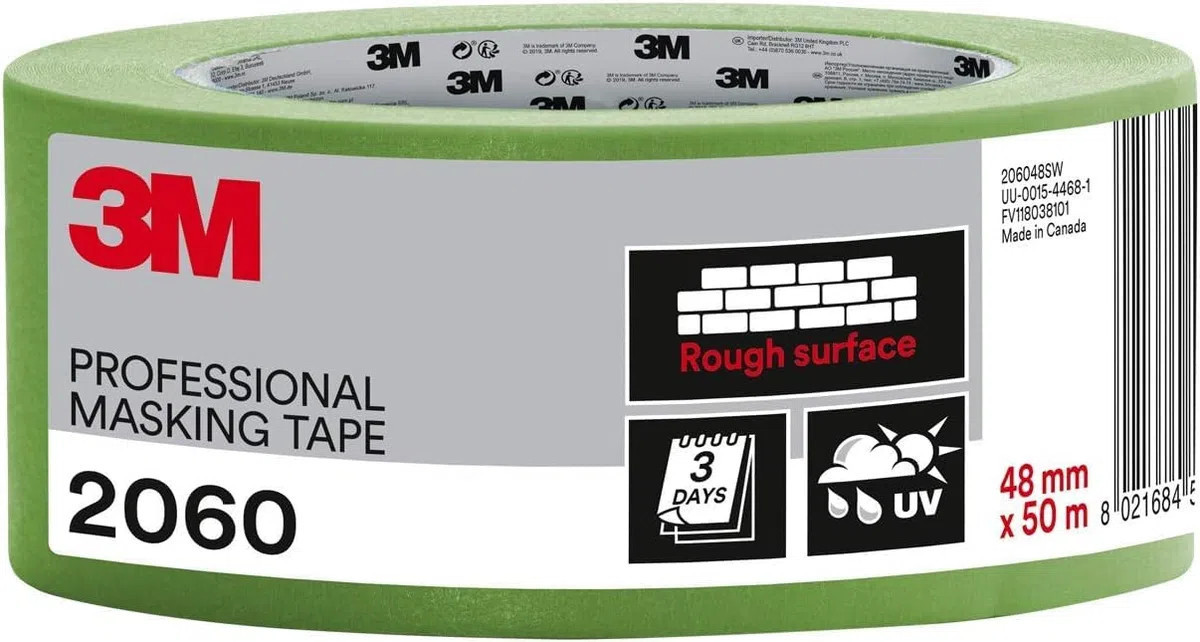 3M Nastro da Mascheratura Professionale 2060 per Superfici Ruvide, Verde - 1 Rotolo, 48 mm x 50 m - Adesivo per Pittura e Decorazioni, Interni ed Esterni