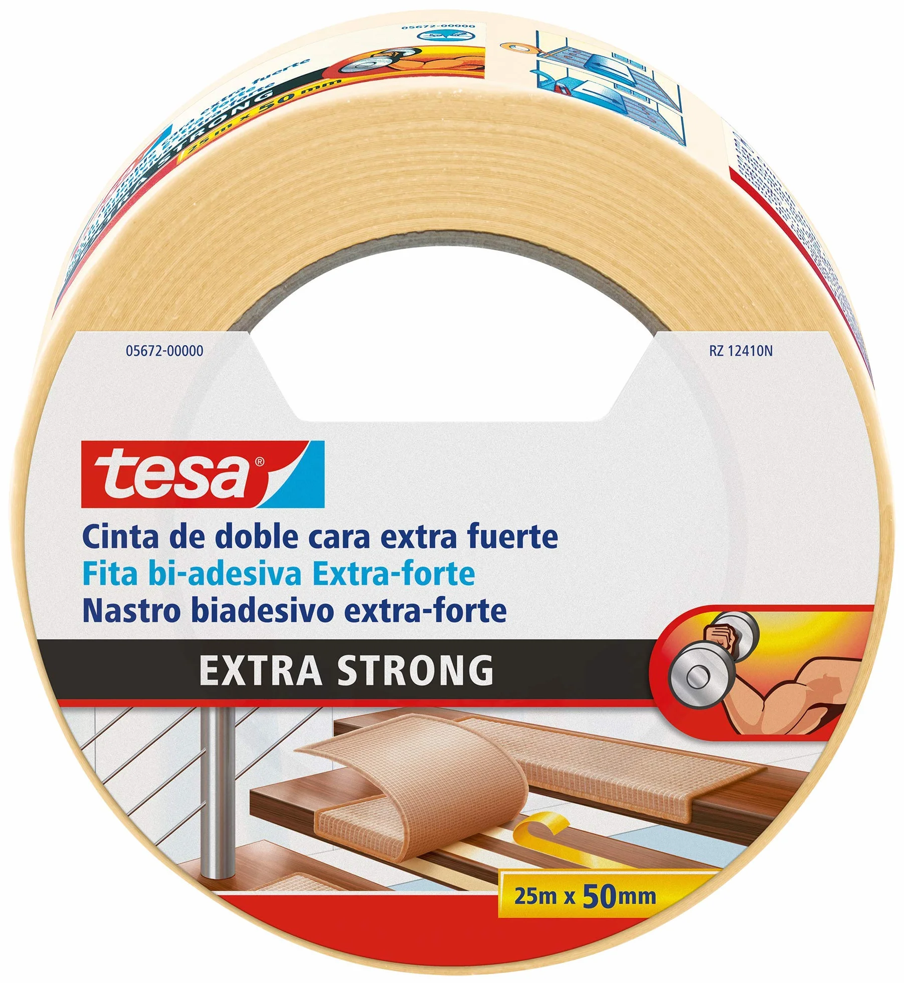 tesa® Biadesivo per pavimenti Tenuta Extra Forte, 25m x 50mm, Trasparente
