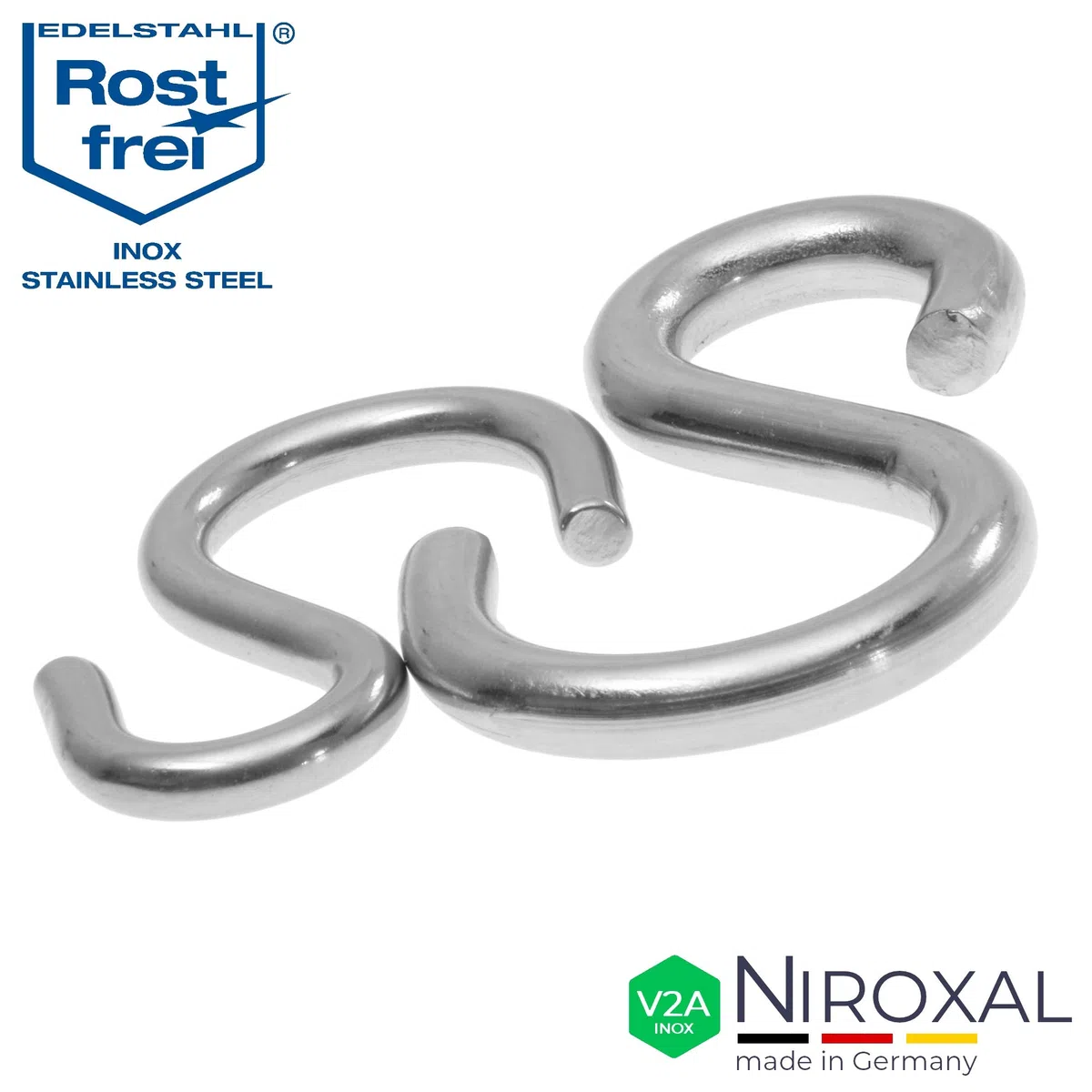 NietFullThings Ganci a S Asimmetrici Acciaio Inox V2A Ø 5 mm – 43 mm – 10 Pezzi – Ganci per Appendere