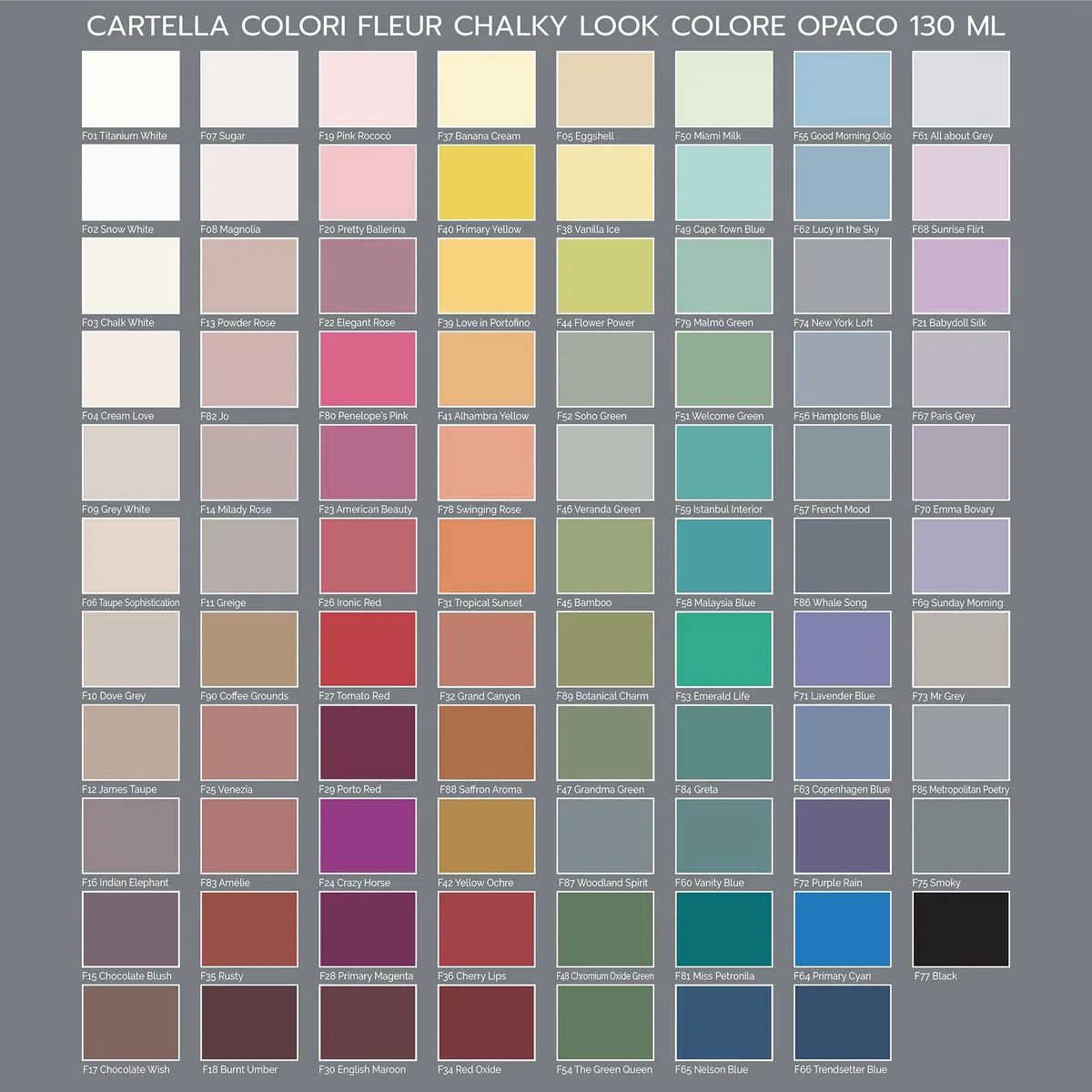 FLEUR DESIGNER'S PAINT | Pittura ad Acqua, Effetto Gesso Naturale, Extra Opaca, Fleur Chalky F75, Colore Smoky, Made in Italy, Formato da 130 ml