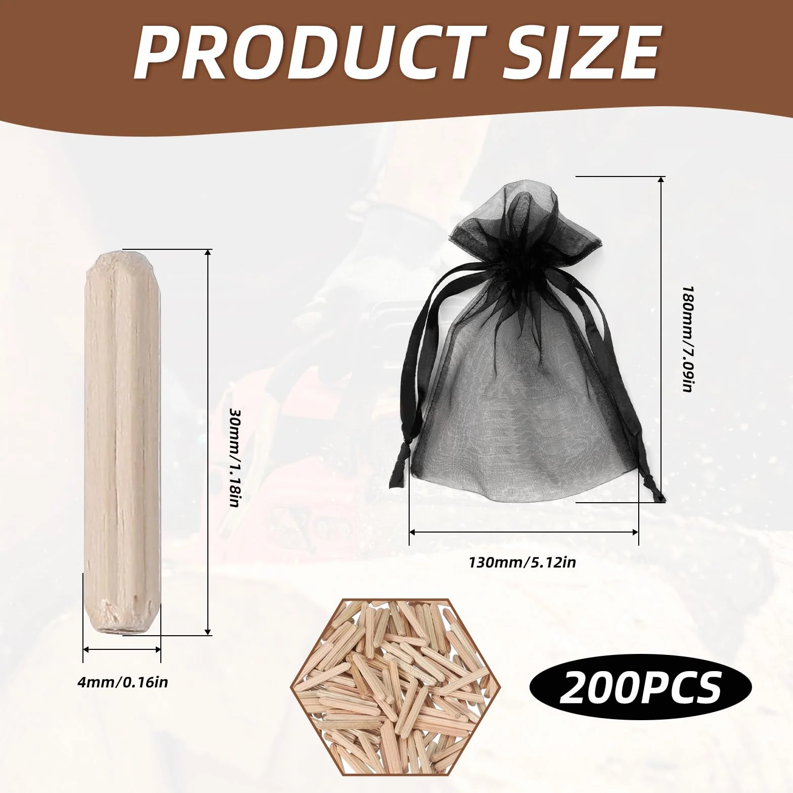 200 Pz Tasselli Legno Conici Scanalati, Spine per Legno a Forma di Ago 4mm, per Mobili Riparazioni Fai da Te Lavorazione del Accessori