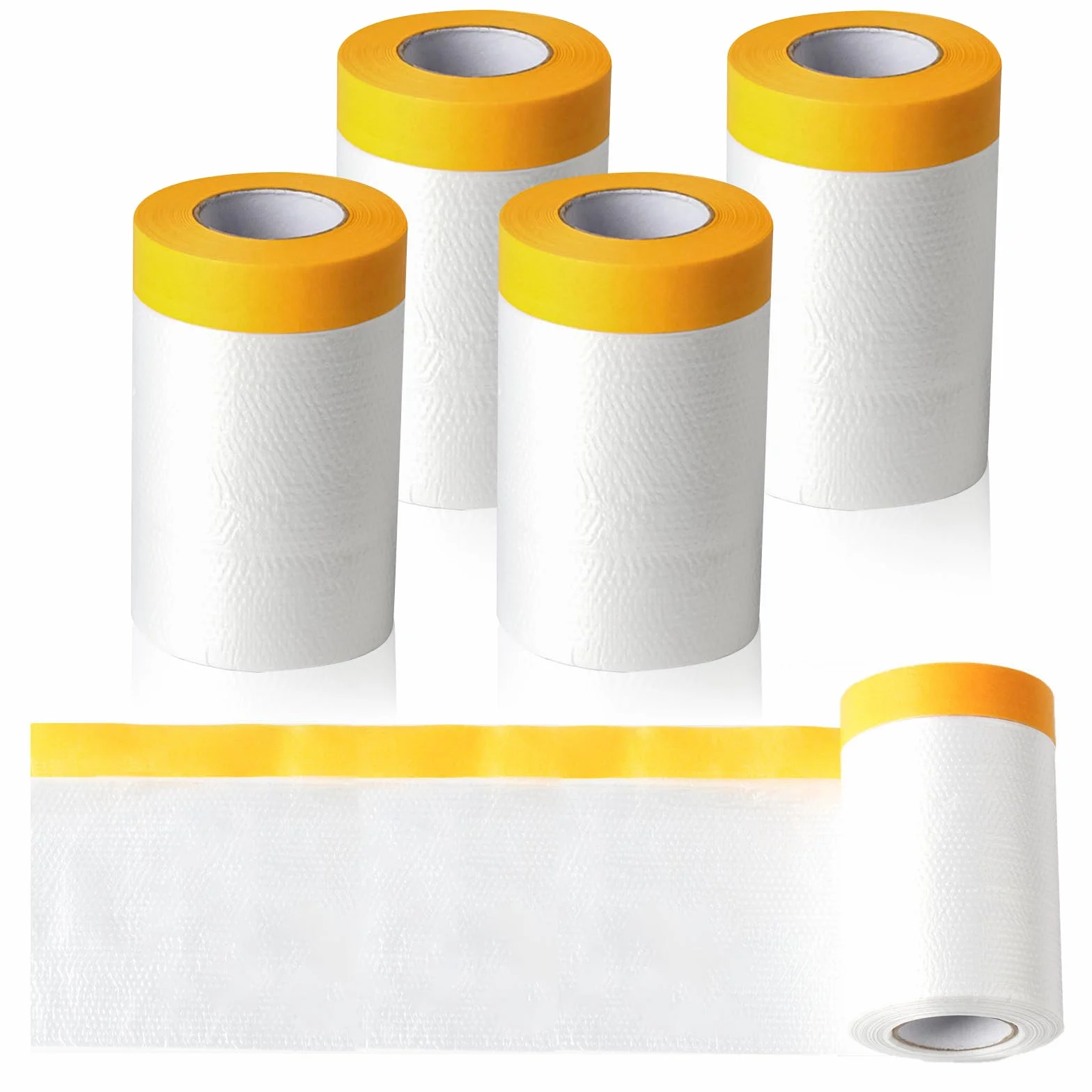 Pellicola di Mascheratura con Nastro Adesivo, 4 Rotolo di Pellicola Coprente con Nastro Adesivo per Pittore Trasparente, Nastro per Pittore Mascherare e Coprire Pittura, 55 cm x 20 m